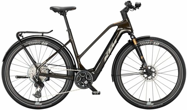 KTM MACINA SPORT SX PRIME, 12 Gang Kettenschaltung, Damenfahrrad, Trapez, Modell 2024, 28 Zoll 56 cm transparent gold (grey+gold)