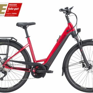 Pegasus Premio Evo 10 Lite (500 Wh), 10 Gang Kettenschaltung, Damenfahrrad, Wave, Modell 2024, 28 Zoll 55 cm hyper red