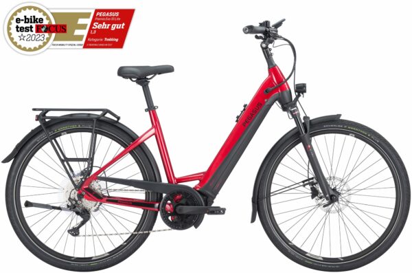 Pegasus Premio Evo 10 Lite (500 Wh), 10 Gang Kettenschaltung, Damenfahrrad, Wave, Modell 2024, 28 Zoll 55 cm hyper red