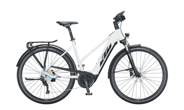 KTM MACINA SPORT P610 Metallic White ( Black Blue ) 28" 625 Wh Trapez
