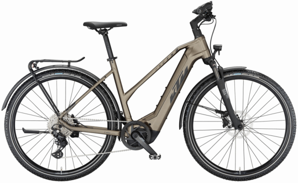 KTM MACINA CROSS LFC (750 Wh), 10 Gang Kettenschaltung, Damenfahrrad, Trapez, Modell 2024, 28 Zoll 51 cm oak matt (black+grey)