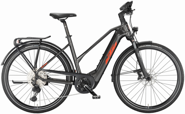 KTM MACINA SPORT 720 (750 Wh), 11 Gang Kettenschaltung, Damenfahrrad, Trapez, Modell 2024, 28 Zoll 51 cm machine grey (orange+black)