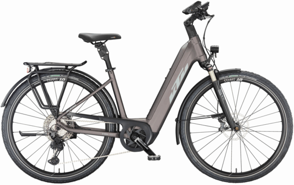 KTM MACINA STYLE 710 (750 Wh), 11 Gang Kettenschaltung, Damenenfahrrad, Deep, Modell 2024, 28 Zoll 56 cm elderberry matt (grey+orange)