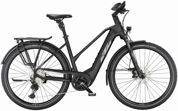 KTM MACINA STYLE 720 (750 Wh), 11 Gang Kettenschaltung, Damenfahrrad, Trapez, Modell 2024, 28 Zoll 51 cm black matt (grey+green)