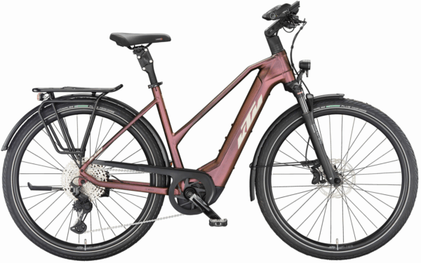 KTM MACINA STYLE 720 (750 Wh), 11 Gang Kettenschaltung, Damenfahrrad, Trapez, Modell 2024, 28 Zoll 56 cm sunset matt (champagne+black)