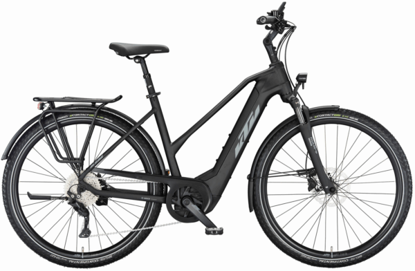 KTM MACINA TOUR CX 610 (625 Wh), 10 Gang Kettenschaltung, Damenfahrrad, Trapez, Modell 2024, 28 Zoll 51 cm black matt (grey+yellow)