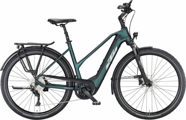 KTM MACINA TOUR CX 510 (500 Wh), 10 Gang Kettenschaltung, Damenfahrrad, Trapez, Modell 2024, 28 Zoll 51 cm green purple flip matt (silver+green)