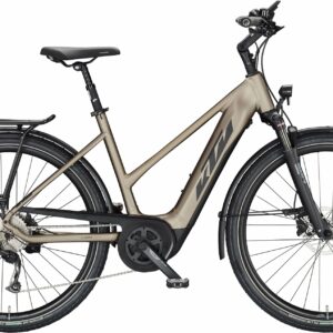 KTM MACINA TOUR P510 (500 Wh), 9 Gang Kettenschaltung, Damenfahrrad, Trapez, Modell 2024, 28 Zoll 56 cm oak matt (black+orange)