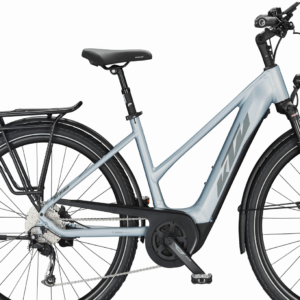 KTM MACINA TOUR P510 (500 Wh), 9 Gang Kettenschaltung, Damenfahrrad, Trapez, Modell 2024, 28 Zoll 46 cm azzurro silver matt (grey+blue)