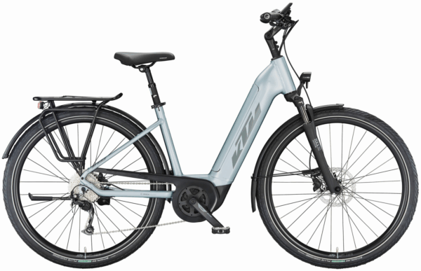 KTM MACINA TOUR P510 (500 Wh), 9 Gang Kettenschaltung, Damenfahrrad, Deep, Modell 2024, 28 Zoll 46 cm azzurro silver matt (grey+blue)