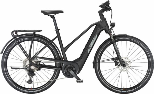 KTM POWER SPORT 11 PLUS (750 Wh), 11 Gang Kettenschaltung, Damenfahrrad, Trapez, Modell 2024, 28 Zoll 56 cm black matt (grey+orange)