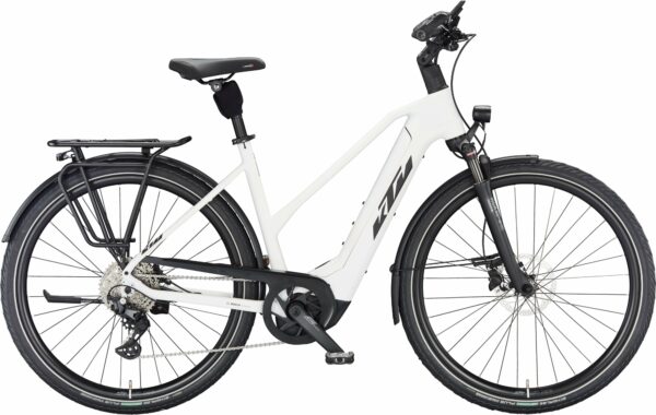KTM CENTO 10 (625 Wh), 10 Gang Kettenschaltung, Damenfahrrad, Trapez, Modell 2024, 28 Zoll 56 cm white matt (black+red)