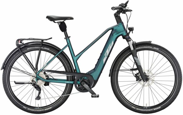 KTM MACINA GRAN 720 (750 Wh), 10 Gang Kettenschaltung, Herrenfahrrad, Trapez, Modell 2023, 29 Zoll 56 cm green purple flip matt (silver+black)