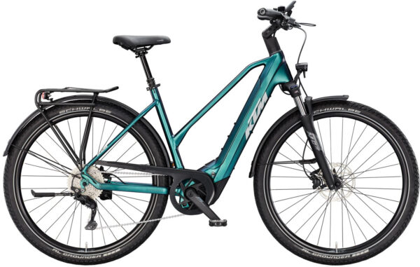 KTM MACINA GRAN 820, 10 Gang Kettenschaltung, Damenfahrrad, Trapez, Modell 2025, 29 Zoll 56 cm green purple flip matt (silver+black)
