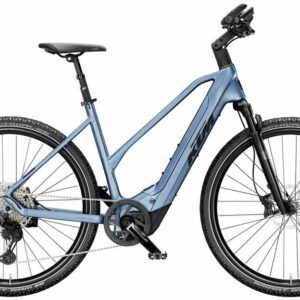 KTM MACINA CROSS CX 810, 11 Gang Kettenschaltung, Damenfahrrad, Trapez, Modell 2025, 28 Zoll 56 cm steel blue matt (black+silver)