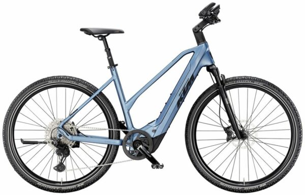 KTM MACINA CROSS CX 810, 11 Gang Kettenschaltung, Damenfahrrad, Trapez, Modell 2025, 28 Zoll 56 cm steel blue matt (black+silver)