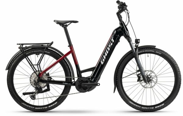 GHOST E-Teru Pro EQ Low (750 Wh), 12 Gang Kettenschaltung, Damenfahrrad, Wave, Modell 2024, 27,5 Zoll 45 cm black/pearl deep red  - glossy