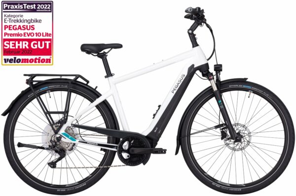 PEGASUS Premio Evo 10 Lite (500 Wh), 10 Gang Kettenschaltung, Herrenfahrrad, Diamant, Modell 2022/2023, 28 Zoll 50 cm metallic off-white/black matt