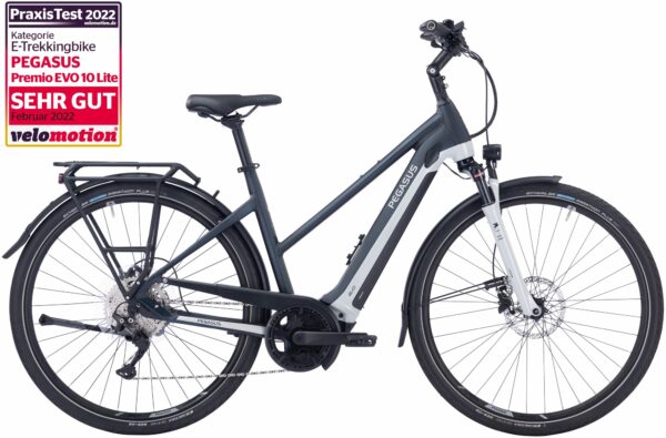 PEGASUS Premio Evo 10 Lite (625 Wh), 10 Gang Kettenschaltung, Damenfahrrad, Trapez, Modell 2022/2023, 28 Zoll 55 cm saphire black matt/cool grey
