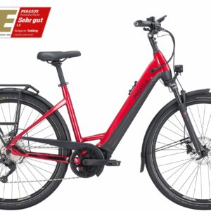 Pegasus Premio Evo 10 Lite (750 Wh), 10 Gang Kettenschaltung, Damenfahrrad, Wave, Modell 2024, 28 Zoll 55 cm hyper red