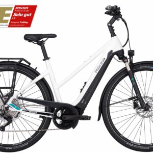 Pegasus Premio Evo 10 Lite (625 Wh), 10 Gang Kettenschaltung, Damenfahrrad, Trapez, Modell 2024, 28 Zoll 45 cm metallic off white