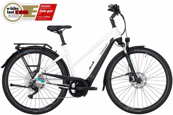 Pegasus Premio Evo 10 Lite (625 Wh), 10 Gang Kettenschaltung, Damenfahrrad, Trapez, Modell 2024, 28 Zoll 45 cm metallic off white
