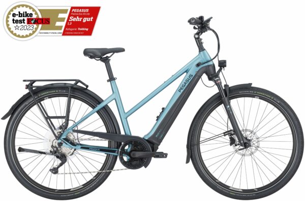 Pegasus Premio Evo 10 Lite (625 Wh), 10 Gang Kettenschaltung, Damenfahrrad, Trapez, Modell 2024, 28 Zoll 55 cm summit lake blue