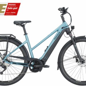 Pegasus Premio Evo 10 Lite (750 Wh), 10 Gang Kettenschaltung, Damenfahrrad, Trapez, Modell 2024, 28 Zoll 55 cm summit lake blue