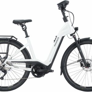 Pegasus Premio Evo 10 Lite COMFORT (625 Wh), 10 Gang Kettenschaltung, Damenfahrrad, Wave, Modell 2024, 28 Zoll 55 cm metallic off-white/black matt