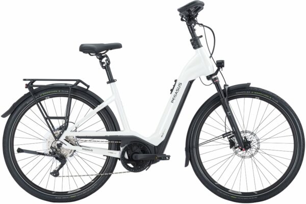 Pegasus Premio Evo 10 Lite COMFORT (625 Wh), 10 Gang Kettenschaltung, Damenfahrrad, Wave, Modell 2024, 28 Zoll 55 cm metallic off-white/black matt