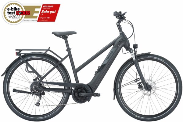Pegasus Solero Evo 9 (500 Wh), 9 Gang Kettenschaltung, Damenfahrrad, Trapez, Modell 2024, 28 Zoll 55 cm black matt