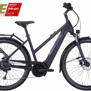 Pegasus Solero Evo 9 (500 Wh), 9 Gang Kettenschaltung, Damenfahrrad, Trapez, Modell 2024, 28 Zoll 55 cm deep berry