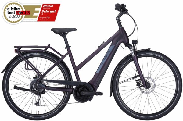 Pegasus Solero Evo 9 (500 Wh), 9 Gang Kettenschaltung, Damenfahrrad, Trapez, Modell 2024, 28 Zoll 55 cm deep berry