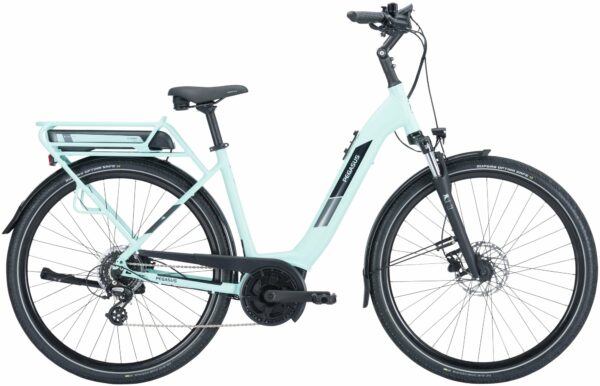 Pegasus Solero E8 Plus (500 Wh), 8 Gang Kettenschaltung, Damenfahrrad, Wave, Modell 2024, 28 Zoll 55 cm celeste green