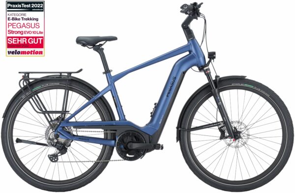 Pegasus Strong Evo 10 Lite (625 Wh), 10 Gang Kettenschaltung, Herrenfahrrad, Diamant, Modell 2024, 28 Zoll 63 cm steel blue