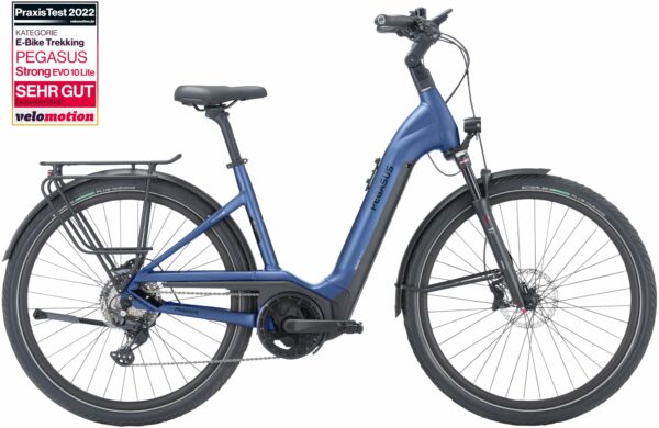 Pegasus Strong Evo 10 Lite (625 Wh), 10 Gang Kettenschaltung, Damenfahrrad, Wave, Modell 2024, 28 Zoll 60 cm steel blue