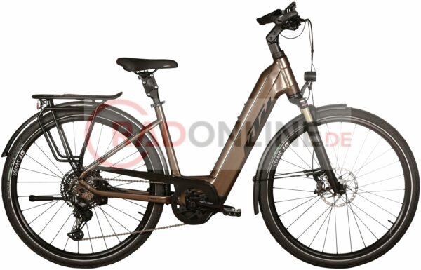KTM MACINA STYLE 710 (750 Wh), 11 Gang Kette, Damenfahrrad, Deep, Modell 2022/2023, 28 Zoll 56 cm oak (black+orange)