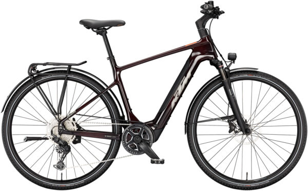 KTM MACINA SPORT SX ELITE (400 Wh), 10 Gang Kettenschaltung, Herrenfahrrad, Diamant, Modell 2024, 28 Zoll 60 cm transparent red (grey+chrome orange)