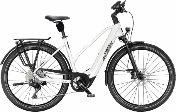 KTM MACINA STYLE 820 (800 Wh), 11 Gang Kettenschaltung, Damenfahrrad, Trapez, Modell 2025, 28 Zoll 56 cm white (black+red)