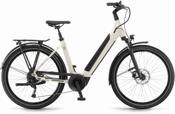 WINORA Sinus 9 (625 Wh), 9 Gang Kettenschaltung, Damenfahrrad, Deep, Modell 2023, 27,5 Zoll 54 cm Linenwhite