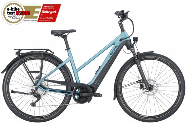 Pegasus Premio Evo 10 Lite (750 Wh), 10 Gang Kettenschaltung, Damenfahrrad, Trapez, Modell 2024, 28 Zoll 55 cm summit lake blue