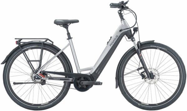 Pegasus Premio Evo 5F Belt (750 Wh), 5 Gang Nabenschaltung, Damenfahrrad, Wave, Modell 2024, 28 Zoll 55 cm silver / black