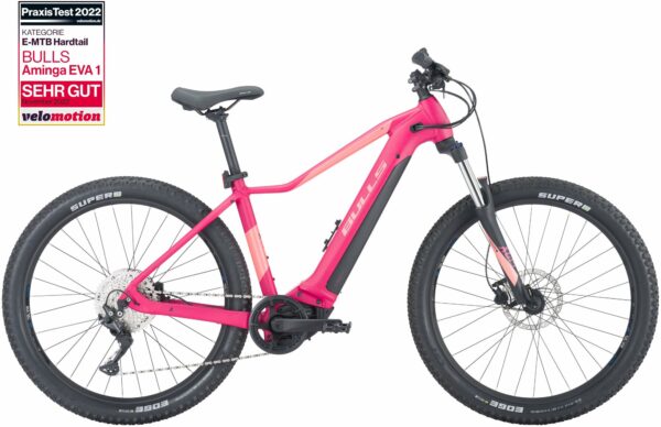 BULLS Aminga EVA 1 27,5 (625 Wh), 10 Gang Kettenschaltung, Damenfahrrad, Diamant, Modell 2024, 27,5 Zoll 48 cm fuchsia purple matt