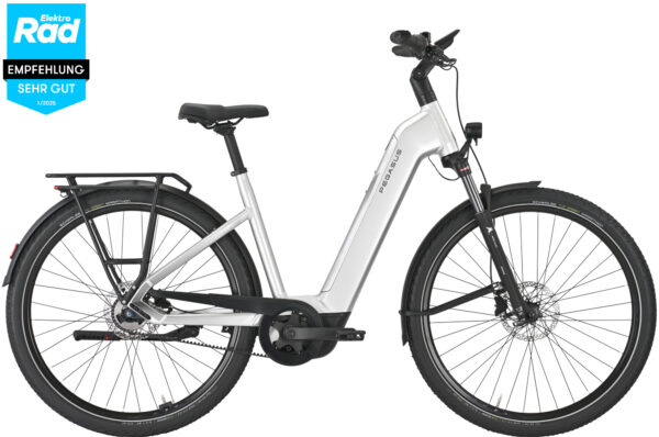 Pegasus PREMIO EVO 5F Belt (800 Wh), 5 Gang Nabenschaltung, Unisexfahrrad, Wave, Modell 2025, 28 Zoll 55 cm arctic silver