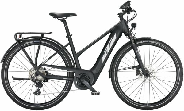 KTM POWER SPORT 10 (625 Wh), 10 Gang Kette, Damenfahrrad, Trapez, Modell 2022/2023, 28 Zoll 56 cm black matt (white+orange)
