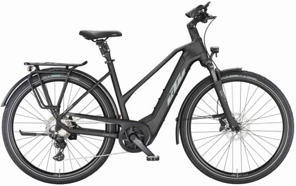 KTM MACINA STYLE 730 (750 Wh), 10 Gang Kettenschaltung, Damenfahrrad, Trapez, Modell 2024, 28 Zoll 51 cm black matt (grey+orange)