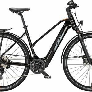 KTM MACINA SPORT SX 20 (400 Wh), 9 Gang Kettenschaltung, Damenfahrrad, Trapez, Modell 2024, 28 Zoll 56 cm flaming black (grey+orange)