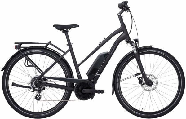 PEGASUS Solero E8 Plus (400 Wh), 8 Gang Kettenschaltung, Damenfahrrad, Trapez, Modell 2022/2023, 28 Zoll 55 cm black matt