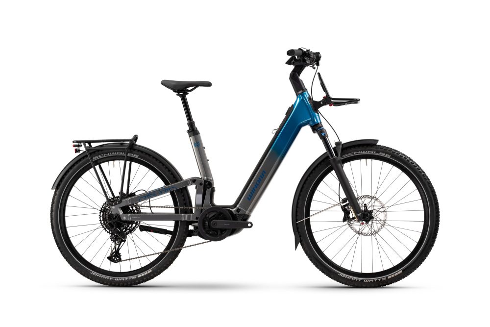 Winora Sinus FS X12 Low | E-MTB Fully | 27.5" | 800Wh Bosch CX | platinum / blue Größe: 44 cm
